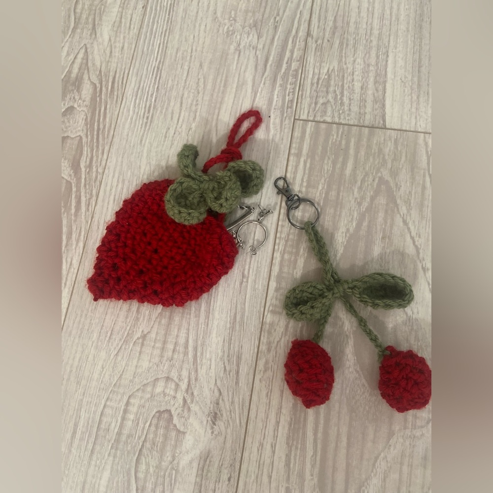 Strawberry & cherry bag charm set!